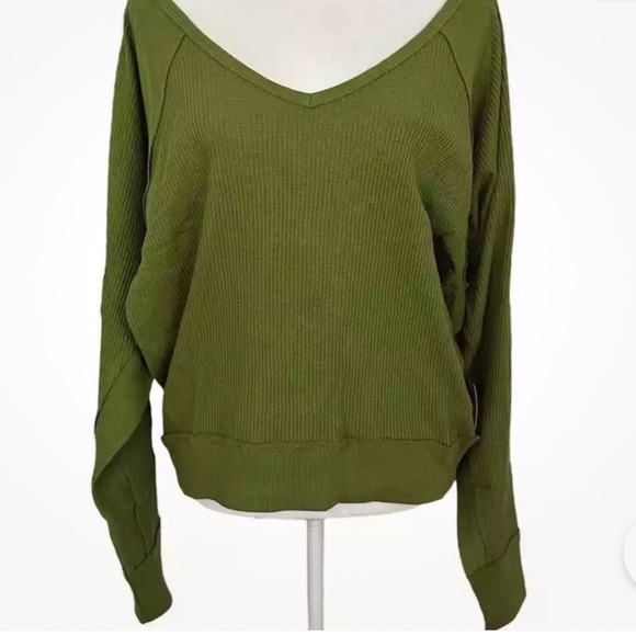 EUC! FREE PEOPLE Santa Clara Long Sleeve Thermal Knit Top Ferngully Green - Picture 5 of 8